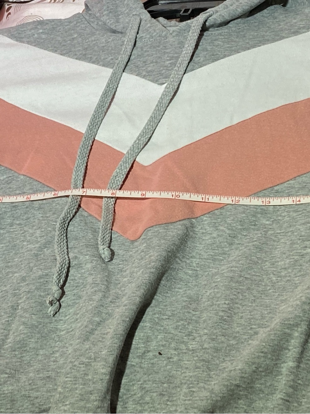 Women’s Gray Pullover Hoodie with Pink & White Chevron Accent - Picture 7 of 12